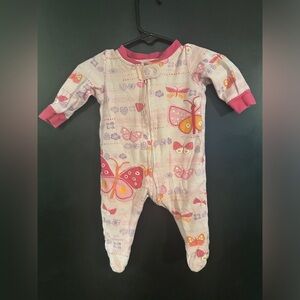 3 months BabiesRUS pajama with footies. Pink and white with butterflies.